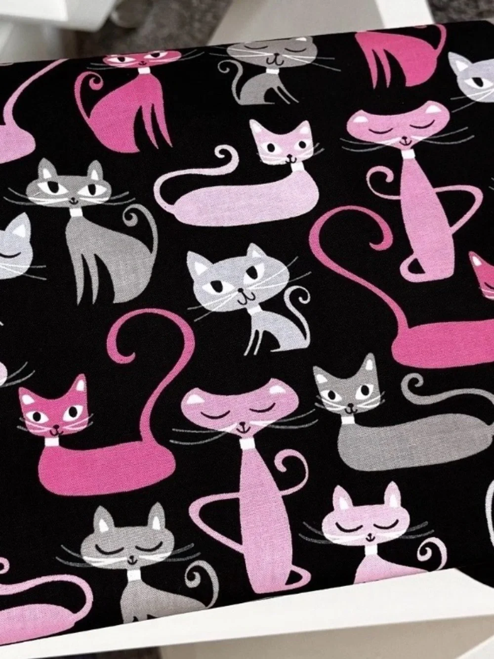 3 yards Black Pink Cat Kitty print 100% Cotton fabric